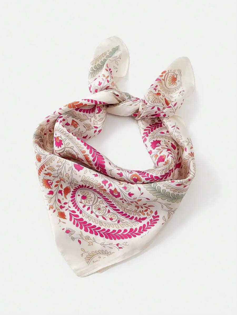 

Paisley Floral Print Silk Feel Square Scarf For Women Multifunction Fashion Accessory