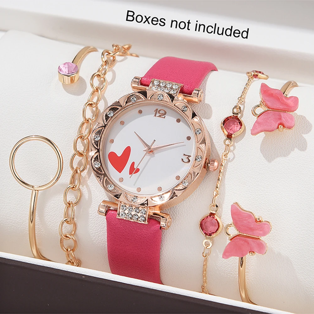 5PCS Women\'s Watch Set Romantic Women\'s Clock Quartz Watch Diamond Fashion Women\'s Watch Reloj Mujer Religio Feminino