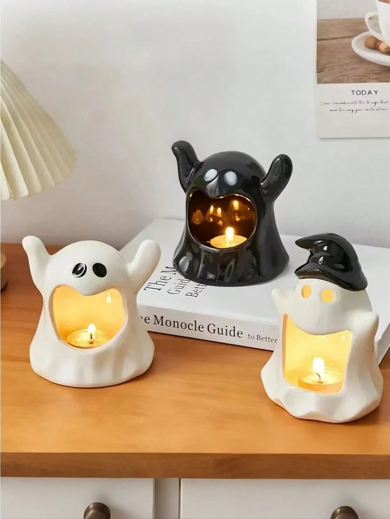 Halloween Ghost-kandelaar - Leuke keramische decoratie voor desktop, feest- en vakantiedecoratie, aromatherapie-kaarshouder