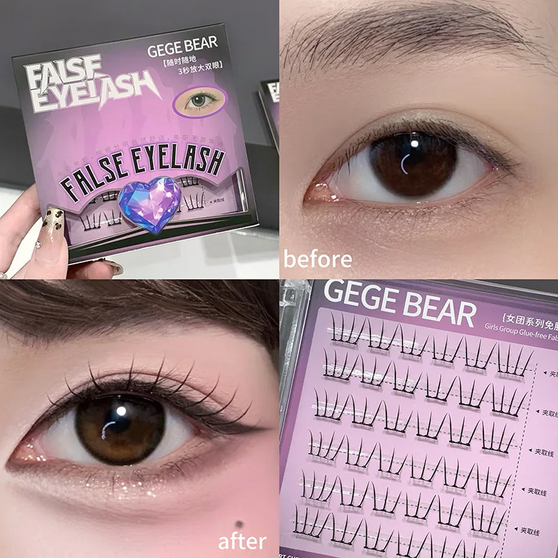 False Eyelashes Glue Free Curly Slender Natural Style Premium Beauty Tool for Student Daily Makeup Looks Lashes