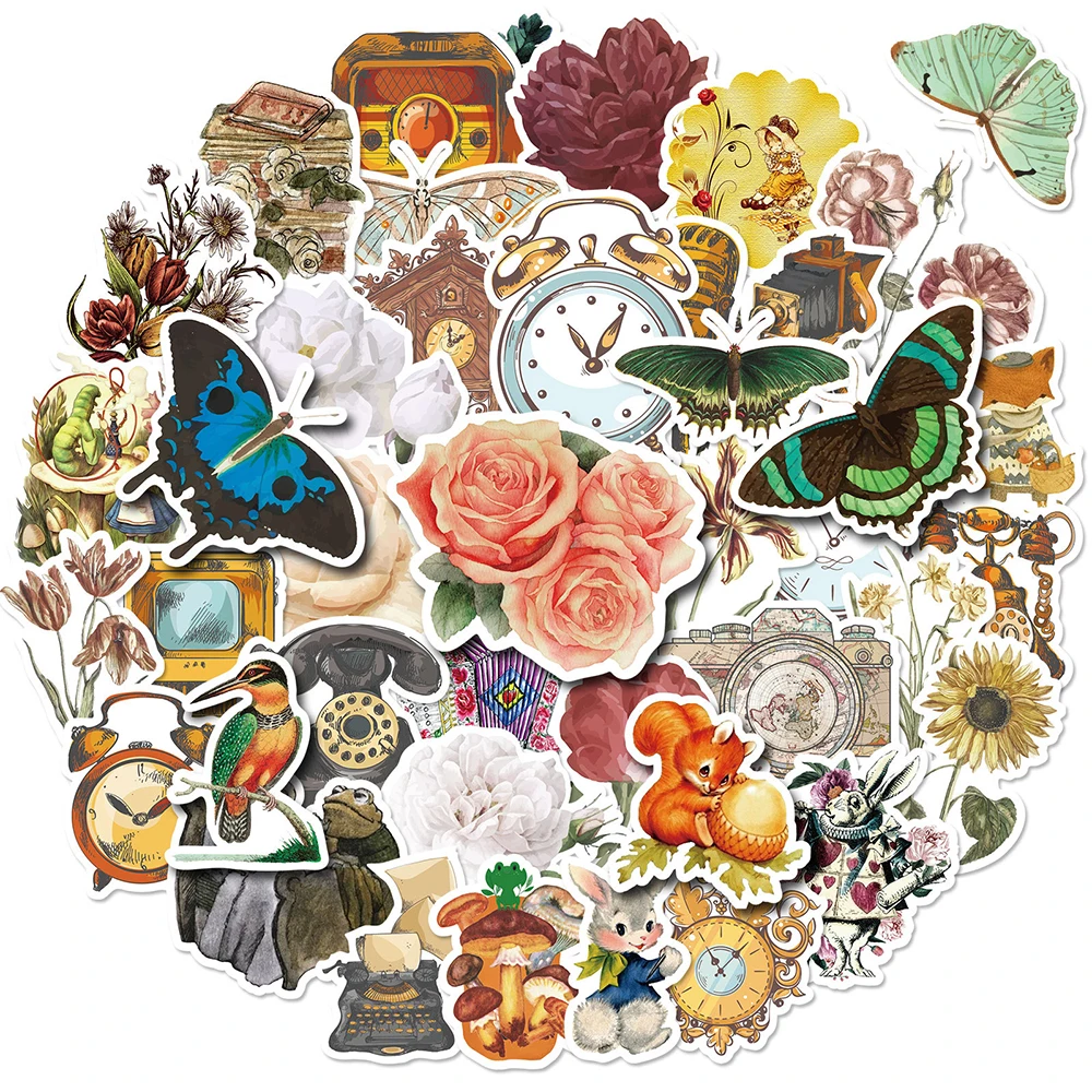 10/30/50/100pcs Retro Flora and Fauna Stickers Aesthetic for Water Bottle Diary Laptop Phone Waterproof Decals Sticker Kid Toys