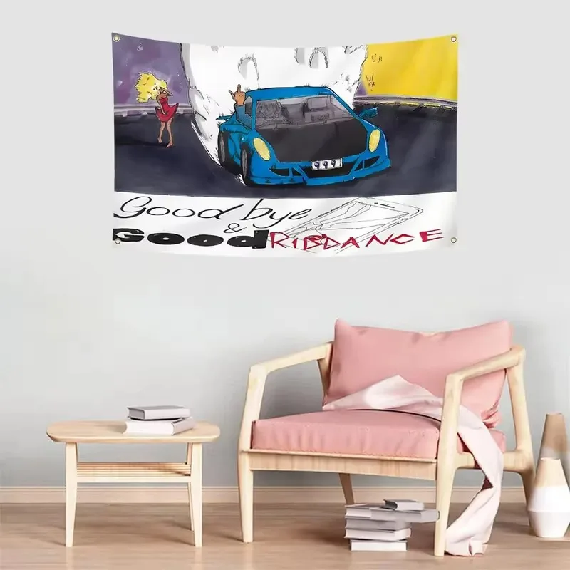 Juice WRLD Goodbye & Good Riddance Album Tapestry, Rap Music Wall Decor for Bedroom Living Room Fan Gift Polyester Hanging