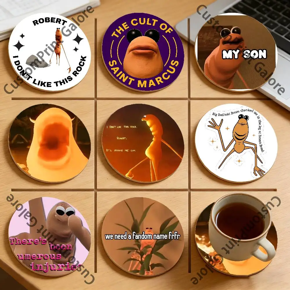 

Marcus The Worm Robert Help Natural Pine Wood Round Coasters Non-Slip Heat-Resistant Cup Mats for Coffee Drinks