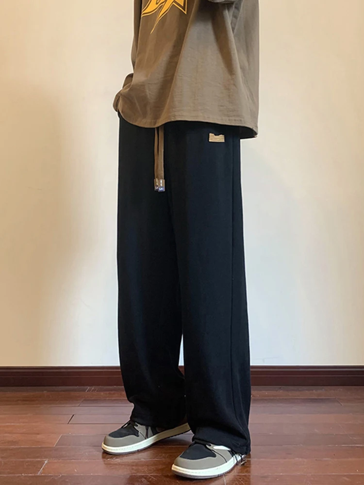 

Мужские весенне-осенние свободные прямые трикотажные спортивные брюки с широкими драпировками, повседневные длинные брюки, модная повседневная одежда