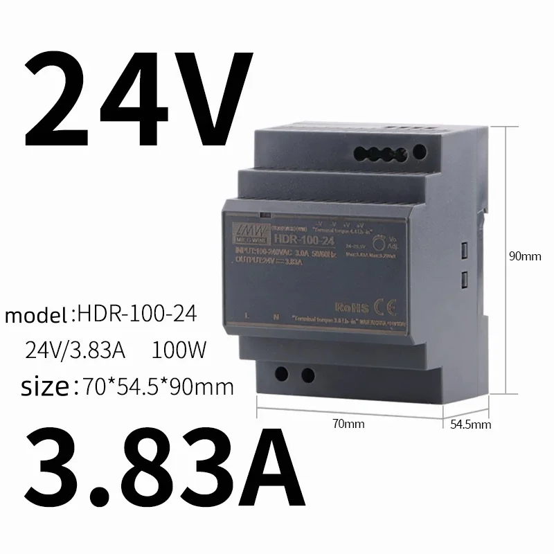 HDR Series Ultrathin Switching Power Supply 12V 24V SMPS HDR-15W 30W 60W 100W 150W Rail Type Transformer