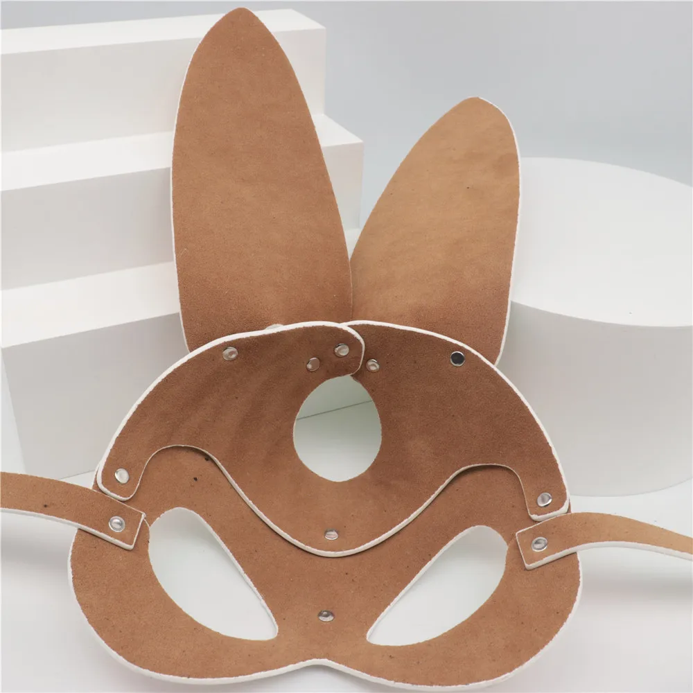 Women Lustrous Color Mask Rabbit Head Zorro Masquerade Mask Sexy PU Leather Mask Cosplay Dance Costume Carnival Party Mask