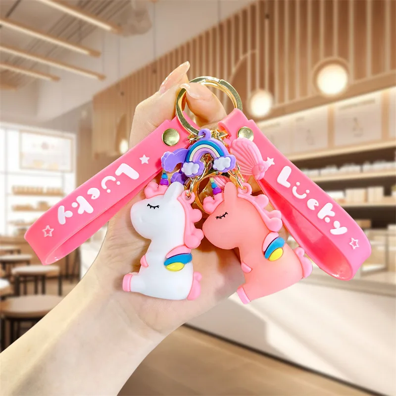 MINISO Cute Unicorn Foal Keychain Fashion Cartoon Rainbow Horse Keychain Creative Keychain Gift Car Key Women's Bag Pendant