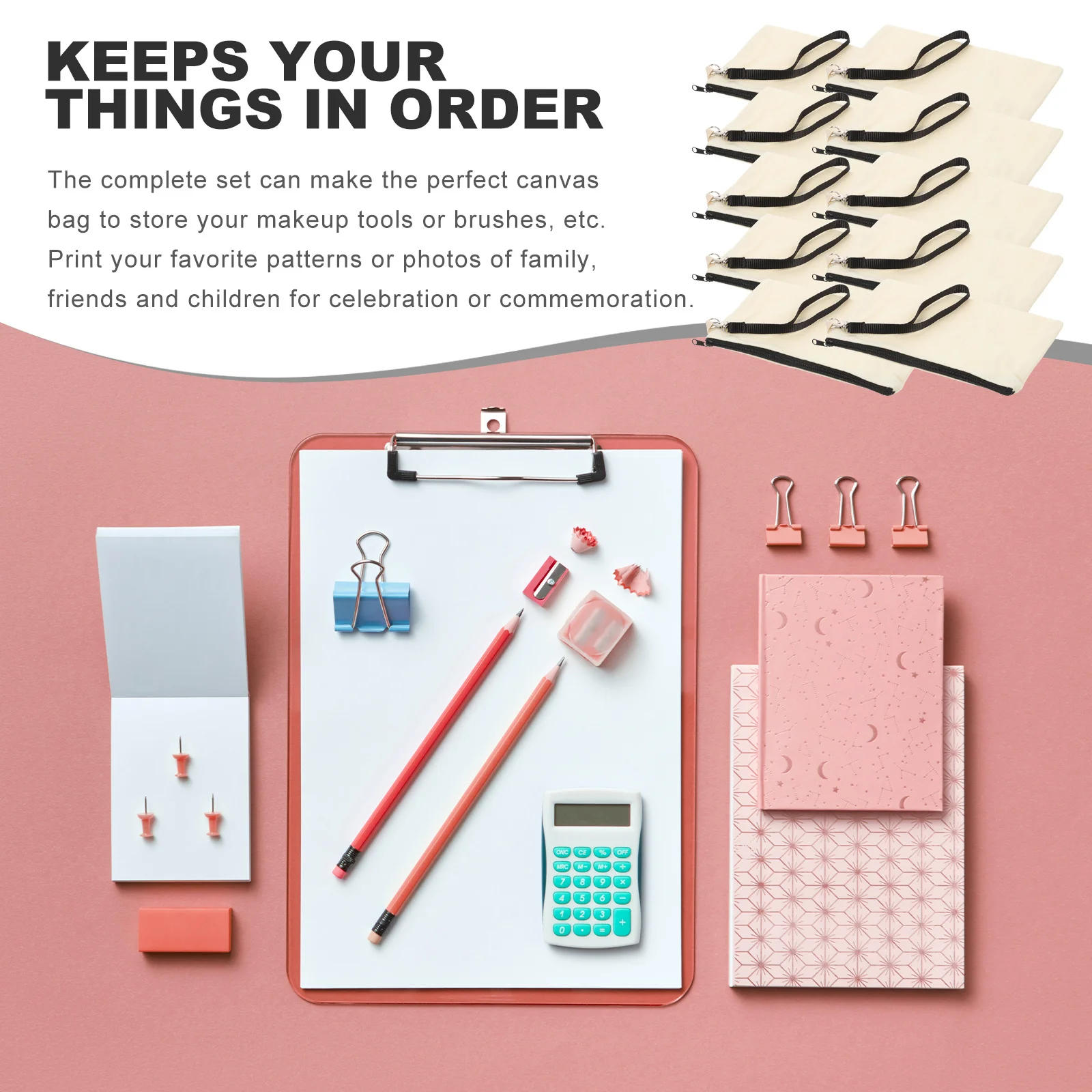 

10Sets Canvas Sublimation Bags Heat Transfer DIY Zipper Makeup Organizer Pencil Case Toiletry Travel Storage Bags