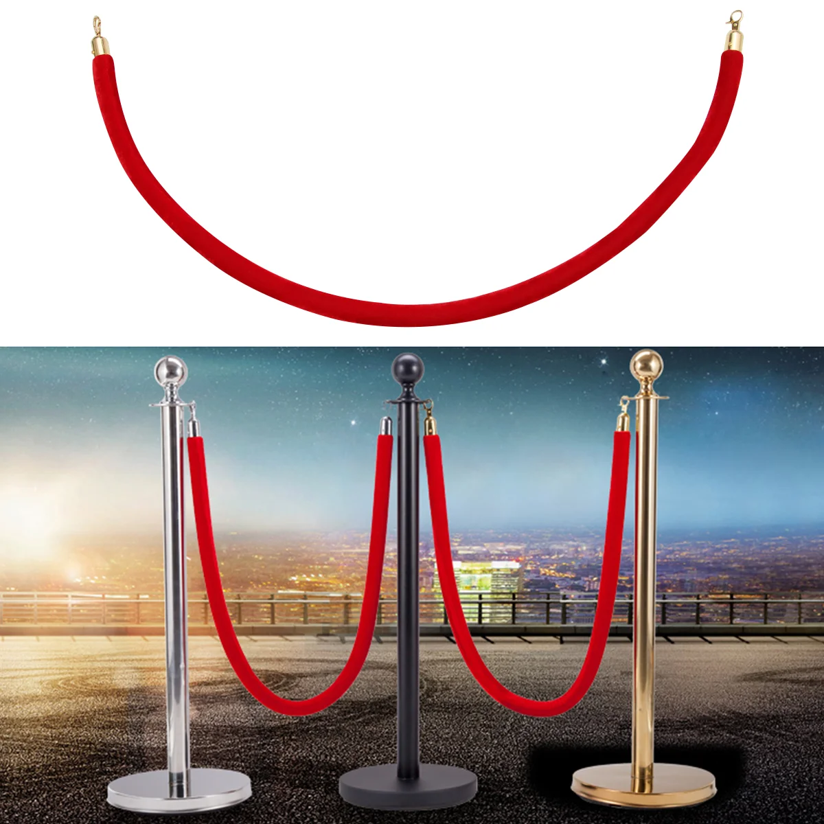 Rope Barrier Red Stanchion Ropes Control Crowd Queue Barriers Poles Carpet Stanchions Hooks Set Fence Safety Lint Black Post