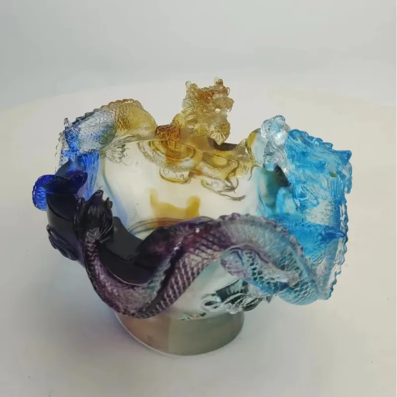 

lass double dragon, pearl wealth bowl, small ornament craft coffee table, wine cabinet desk, living room decoration gifts