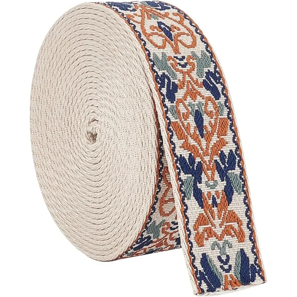 5 Yards braunes Jacquard-Stickerei-Gurtband, 3,8 cm, klassisches Polyester-Gurtband, Blumen-Vintage-Stoffband für Bastelarbeiten, Bausatz