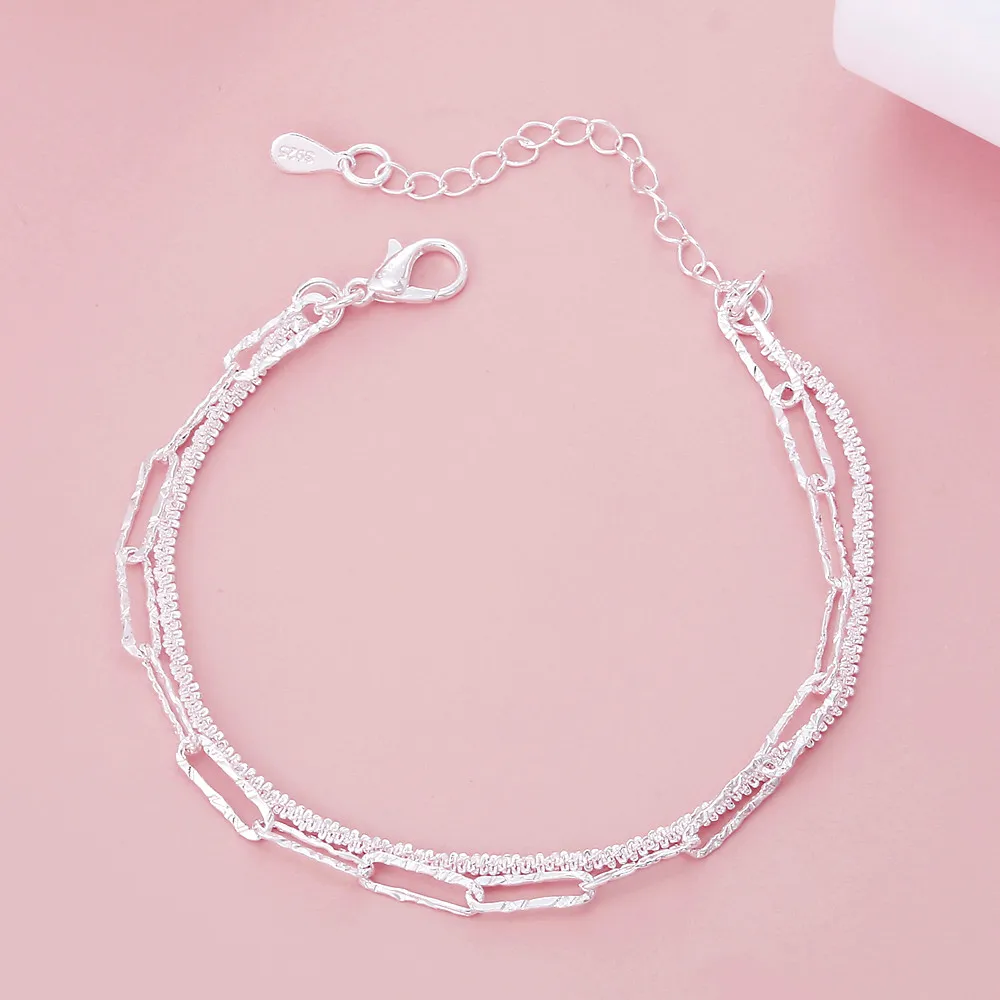 925 Sterling Silver Beautiful Double Chain Bracelets For Women Fashion Original Party Wedding Engagement Jewelry Holiday Gift
