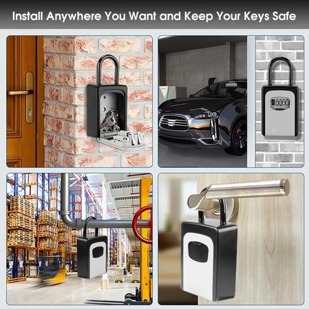 Wall Mounted Key Lock Box Key Safe Box Weatherproof 4 Digit Combination Key Storage Security Lock Box Password Key Box