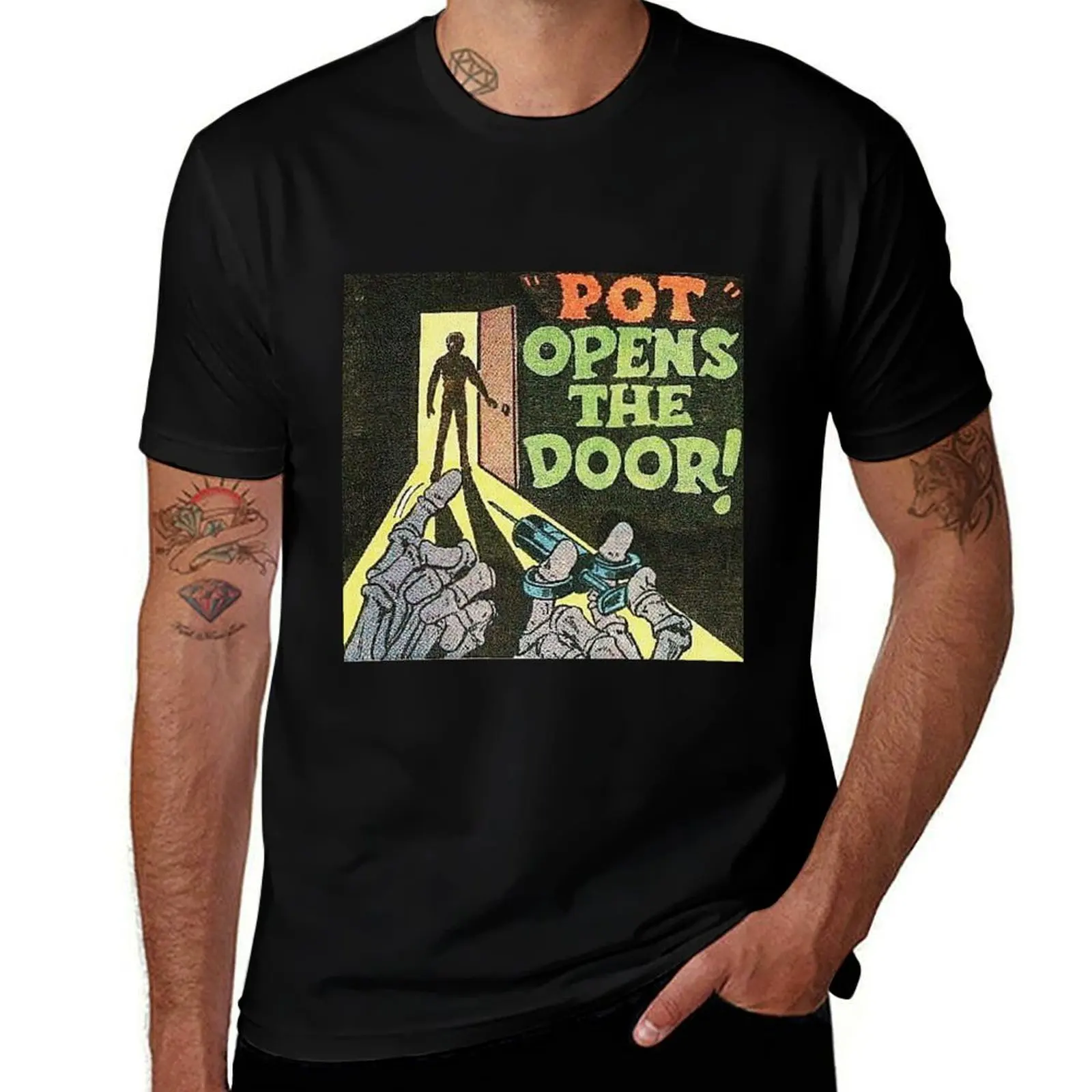 Pot Opens The Door! T-Shirt oversized plus size clothes plain black t shirts men