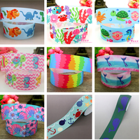 DHK 38mm 10yards Mermaid Ocean Shell Dinosaur Printed Grosgrain Ribbon Accessories Headwear Decoration Collar DIY Sewing B2350