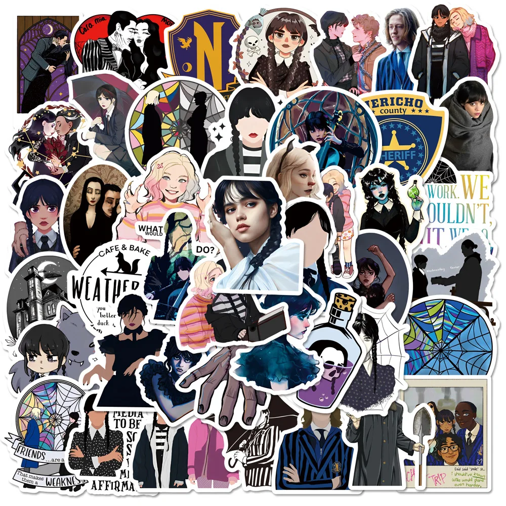 

50 шт., наклейки серии «Среда», водостойкие наклейки с граффити «Адамс», американская драма, милый дневник для ноутбука, декоративная этикетка «сделай сам», подарок на день рождения