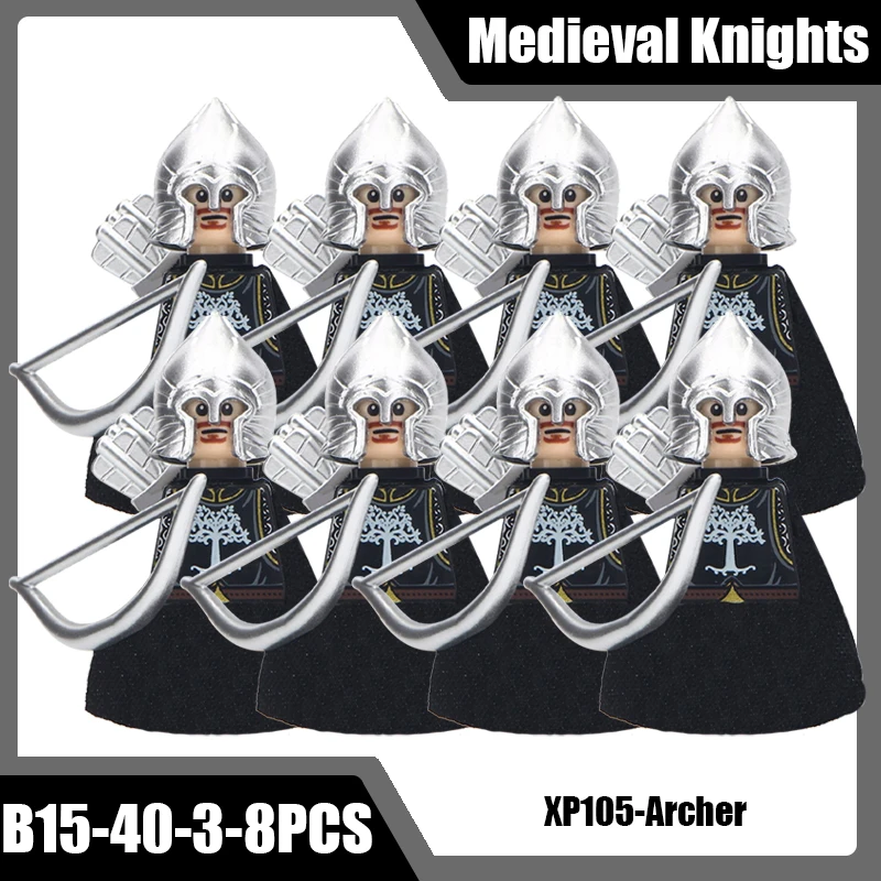 Mittelalterliche Burg Soldat Ritter Figuren Bausteine Schwertkämpfer Kapitän Bogenschütze Speer Infanterie Rüstung Helm Bogen Schwert Ziegel Spielzeug
