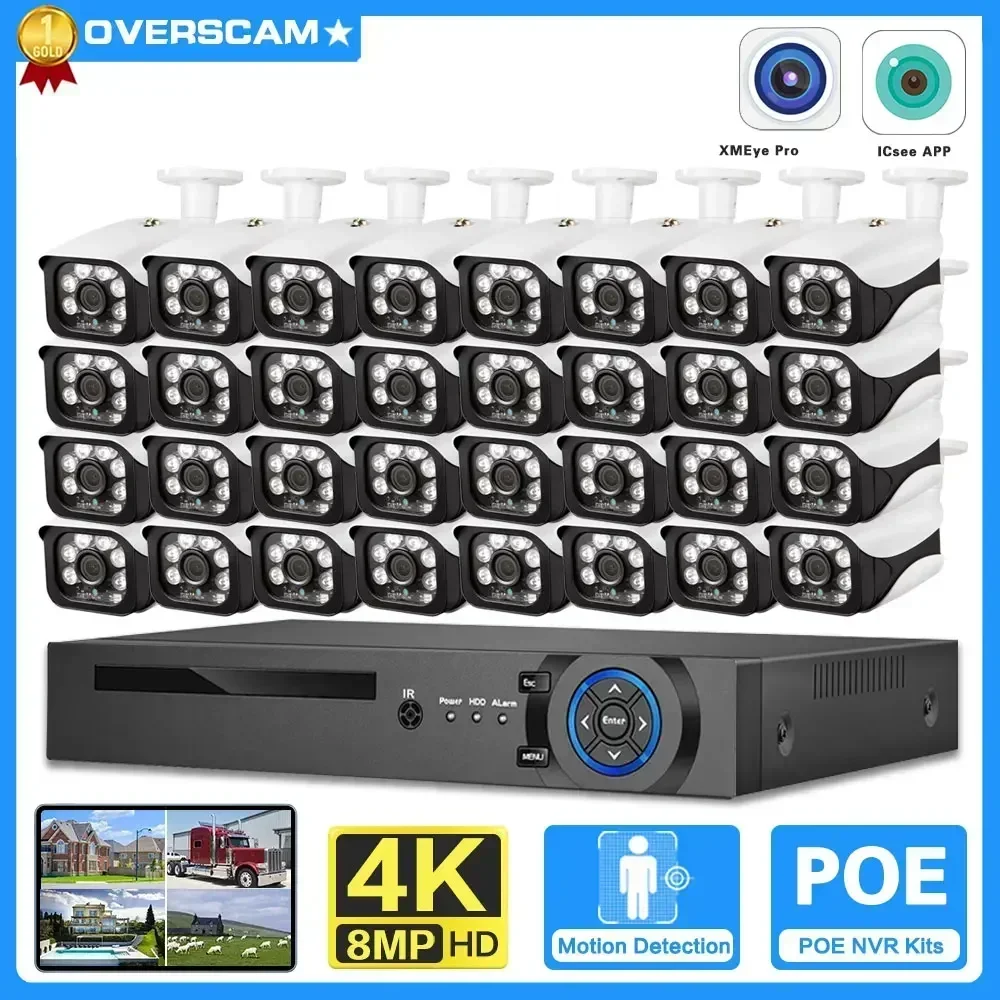 32 Channel 4K NVR Kit 5MP POE CCTV Camera Security System Kit 32CH XMEYE POE IP Camera Video Surveillance System Set H.265 24CH