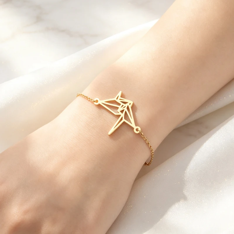 Fashion Origami Paper Crane Charm Bracelet for Women Hollow Birds Stainless Steel Bracelets & Bangles Lucky Animal Jewelry Gifts