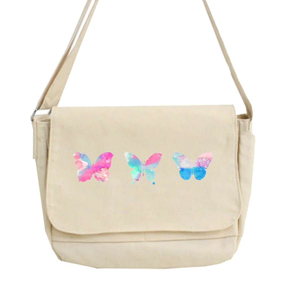2026 Canvas Messenger Bags Women Shoulder Bag Student Style Casual Version Wild Postman Case Satchels Butterfly Print Organizer view 6