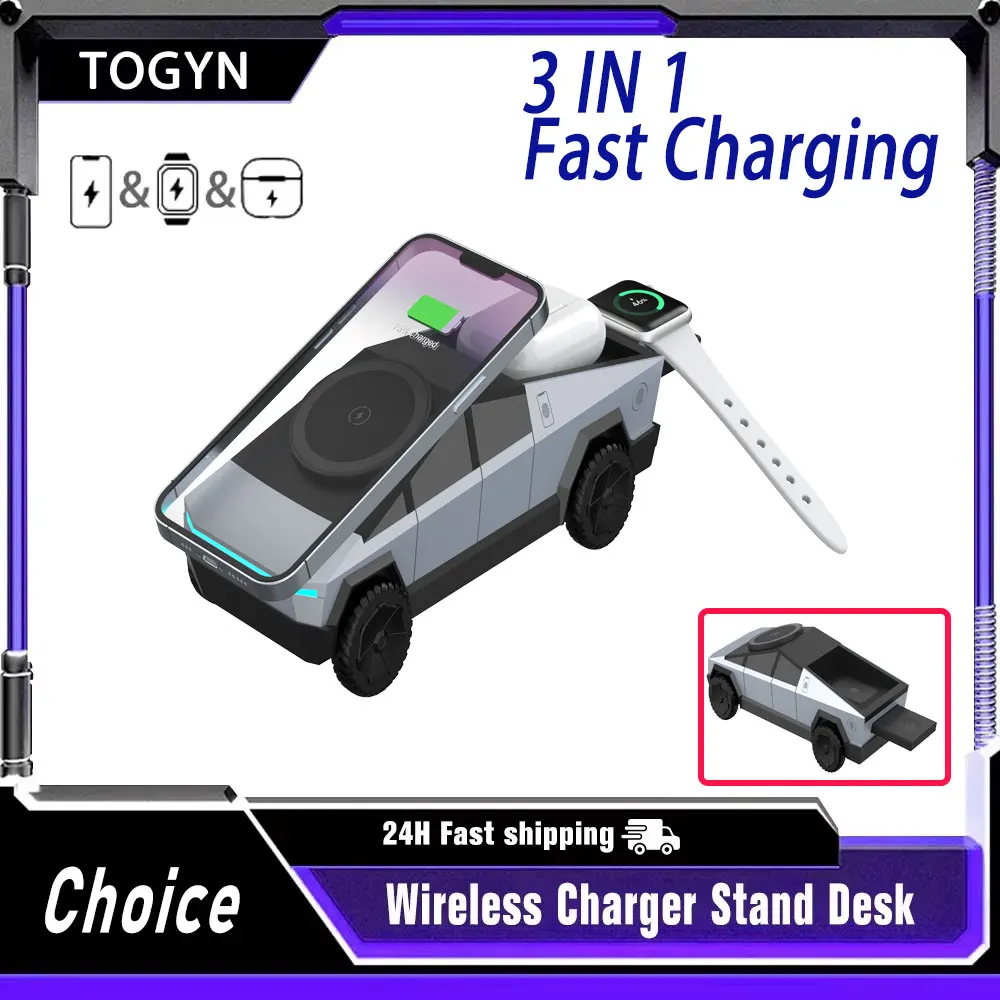 

Магнитное беспроводное зарядное устройство 3 в 1, автомобильная подставка для телефона для Magsafe iPhone 16 15 14 13 12 Apple Watch 10 ~ 2 SE AirPods Pro, быстрая зарядка