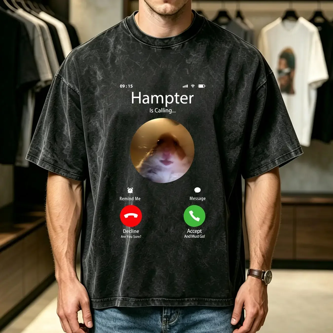 washed T Shirt Dank Meme Hamster Staring Front Camera Hampter Calling 1005005997287325 vintage Washed Versatile homme