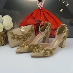 2024 Spring Pointed Toe champagne Rhinestone Bridal fashion shoes and Bag Slingbacks Female Ladies Party Shoe Shallow Women Shoe