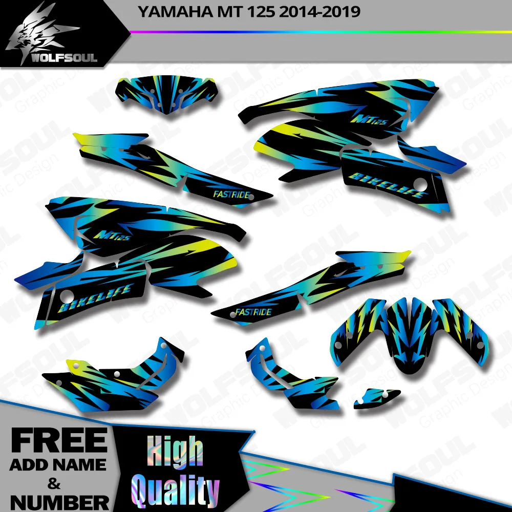Motocycle Holographic Backgrounds Decals Graphics Stickers Kit For YAMAHA MT125 MT 125 2014 2015 2016-2019 Customize Protector