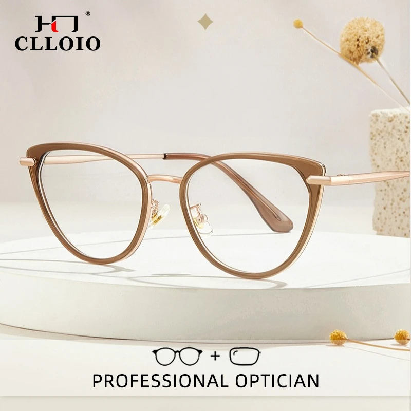 

Очки для чтения CLLOIO в винтажном стиле, удобные, для женщин, с защитой от синего света, из сплава, в форме кошачьего глаза, для коррекции близорукости, прогрессивные, с диоптриями