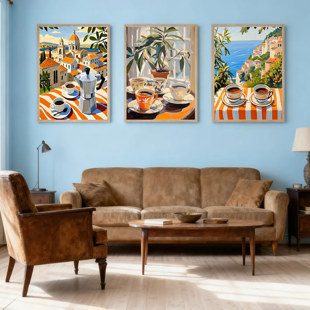 (No frame)Póster de café Vintage, cuadro sobre lienzo para pared de comida, cafetería de viaje italiana, cocina cálida, cafet