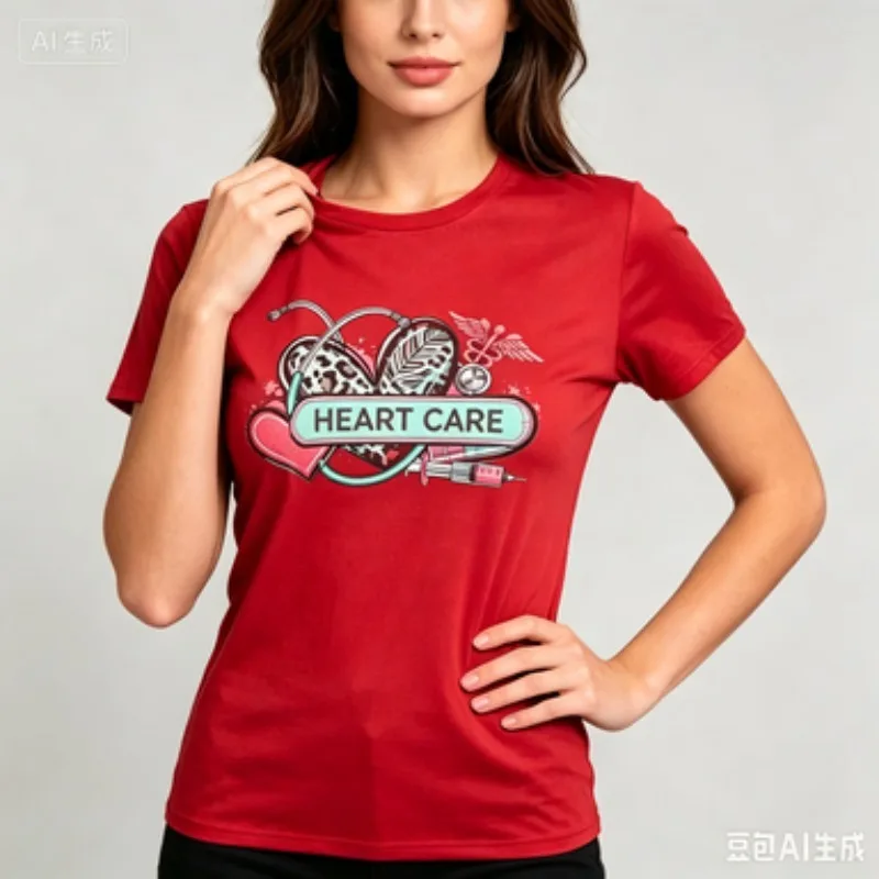 Women Slim Fit Crew Neck Tee Hospital Care Staff Graphic Print Short Sleeve Medical Hobby Slogan Casual Everyday Ladies T‑Shirts