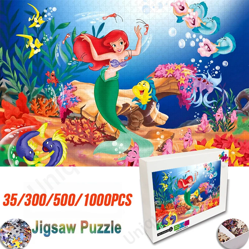 

Disney Anime The Little Mermaid Mini Wooden Puzzle Sonic Model Assembled Jigsaw Puzzle Educational Toys for Kids & Adults