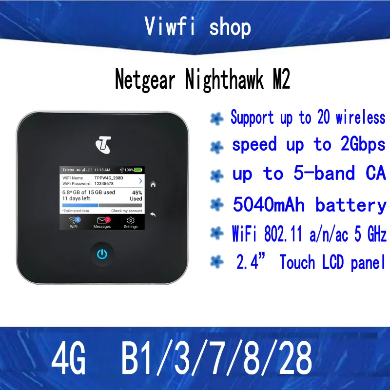 Unlocked Netgear Nighthawk M2 MR2100 cat20 2Gbps 4GX Gigabit 4G 5CA Mobile WiFi Hotspot Pocket Router