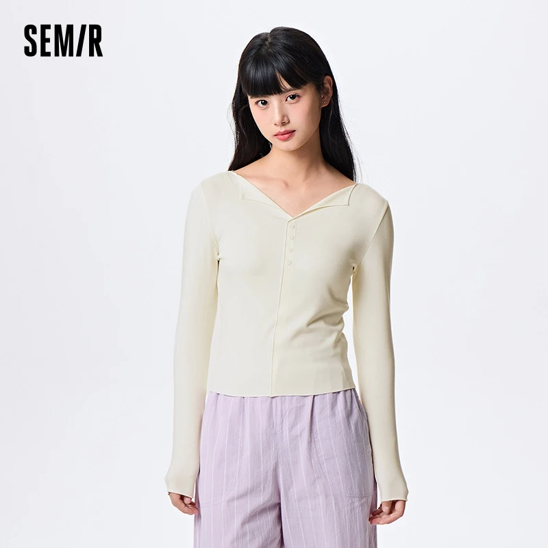 Semir Underwear Women Lapel Comfortable Slim Fashion Brushed Warm Base Layer