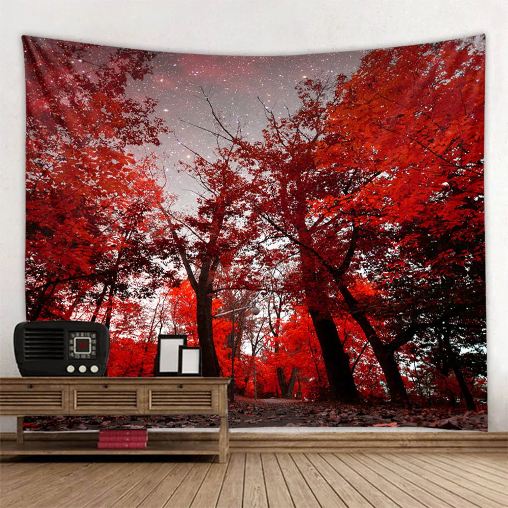 Starry sky tapestry wall hanging night forest landscape print background fabric living room bedroom wall art decoration tapestry