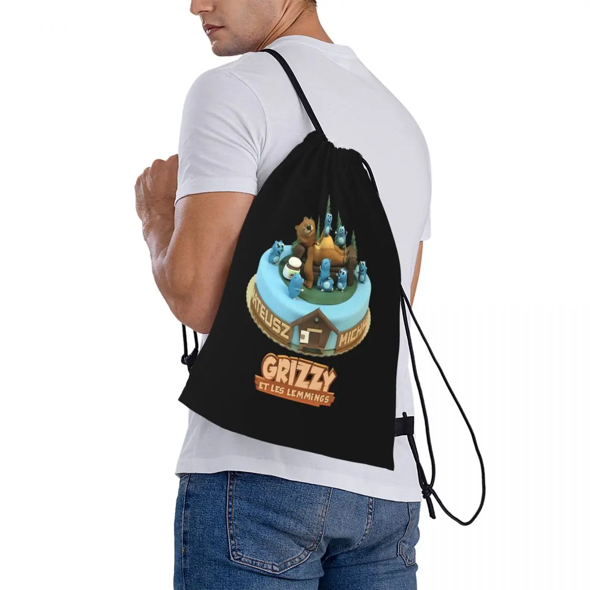Happy Lemmings Tabodi And Grizzy Backpacks Fashion Drawstring Bundle Pocket Shoes Bag Book Bags for Travel School