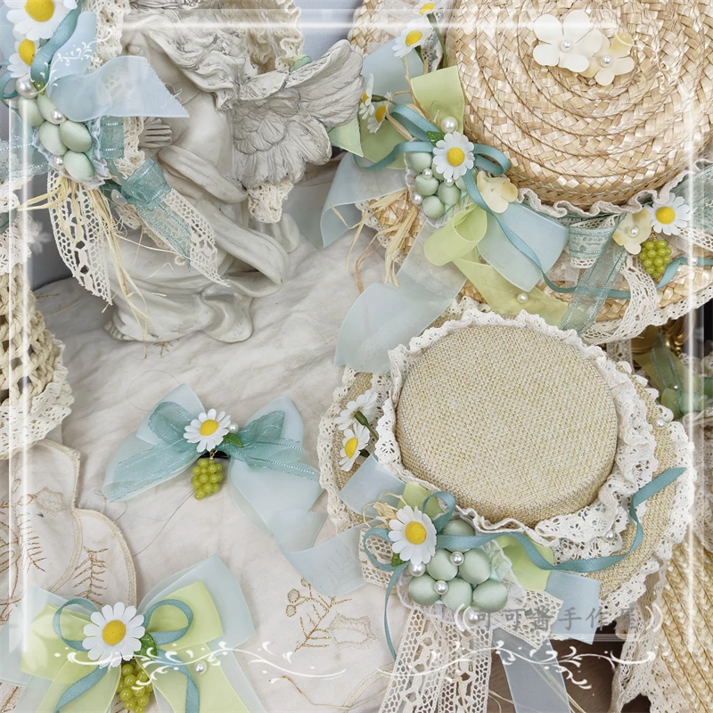 Originele Lolita Gadget Haaraccessoires Groene Druif Graskleurige Pastorale Strohoed Haarwerk Haarspeldjes