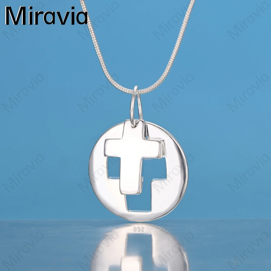 

Miravia 925 Sterling Silver Round Cross Pendant Necklace Women'S Exquisite Cute Wedding Party Jewelry