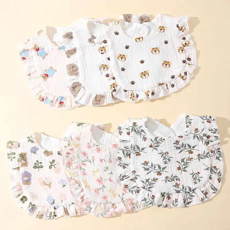 3pcs Baby Saliva Towel Infants Feeding Drool Bib Ruffle Floral Soft Cotton Burp Cloth for Newborn Kids Bibs with Ruffle