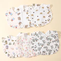 3pcs Baby Saliva Towel Infants Feeding Drool Bib Ruffle Floral Soft Cotton Burp Cloth for Newborn Kids Bibs with Ruffle