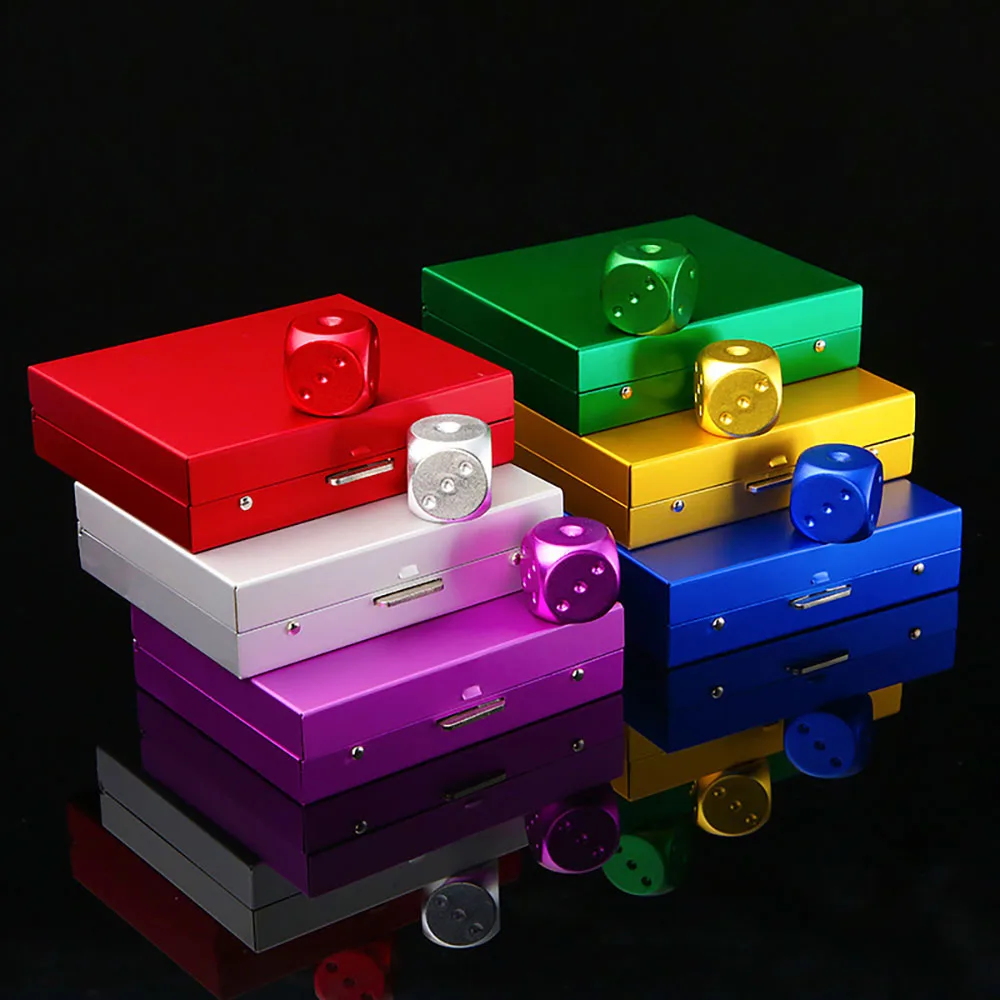 5pcs Upscale Dice and Box Colorful Aluminum Alloy Metal Dice Square Box 16mm Poker KTV Bar Party Props Dice Set Party Game