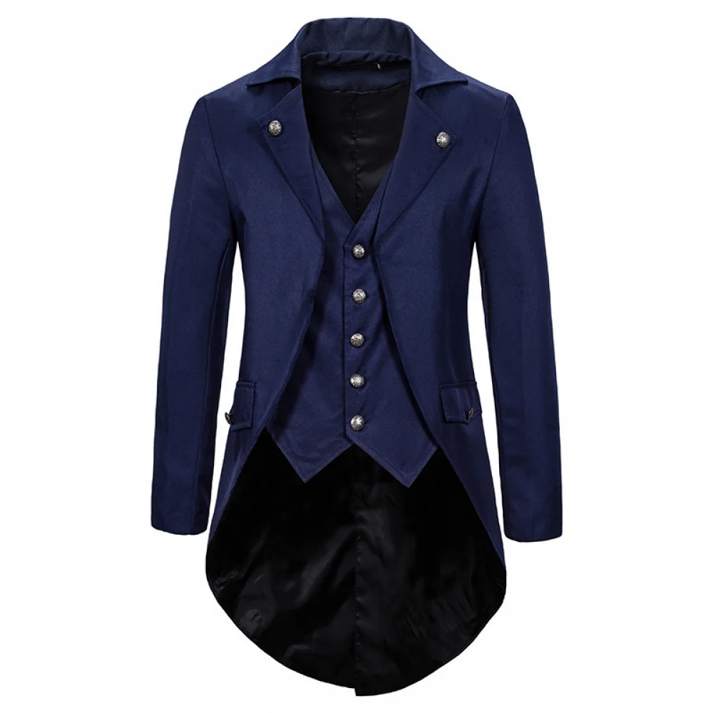 Men's Steampunk Tailcoat Medieval Slim Fit Blazer Suit Jacket Vintage Victorian Tuxedo Uniform Halloween Party Trench Coat