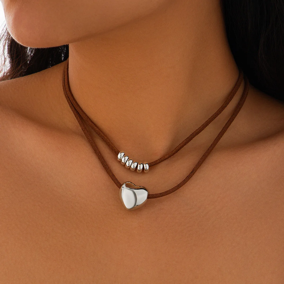 Choker Classic Metal Heart Velvet with Irregular Turquoise Cactus Pendant Lightweight Durable Adjustable Jewelry for Women