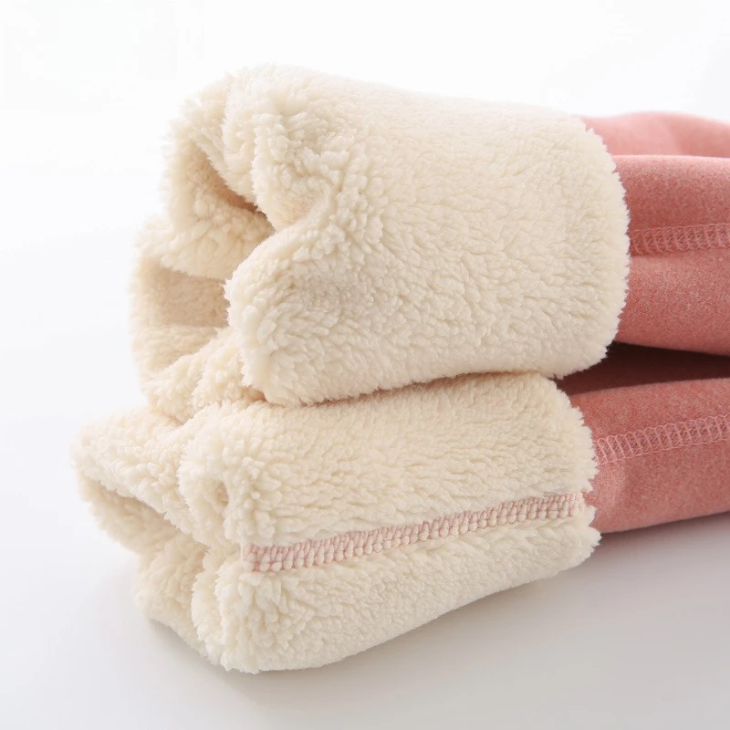Kids Fleece Pants Lamb Wool Boys Girls Thermal Winter Tights Thickened Warm Base Layer Bottoms for Cold Weather Pajama Pants