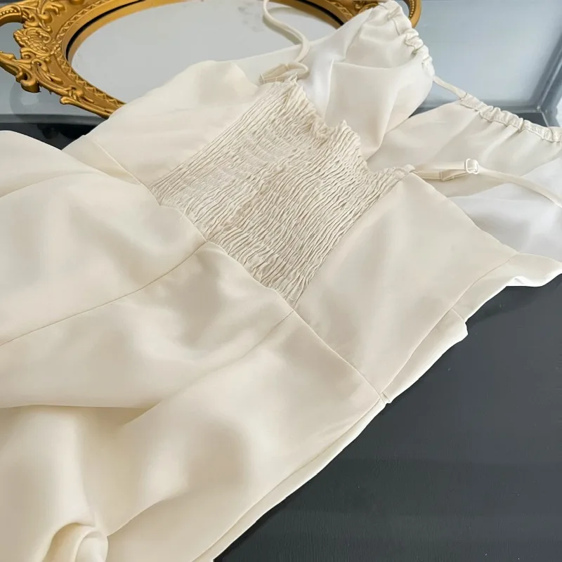 Creator God-vestido blanco con cuello Halter para mujer, falda de gama alta con cola de sirena de satén, novedad de 2023