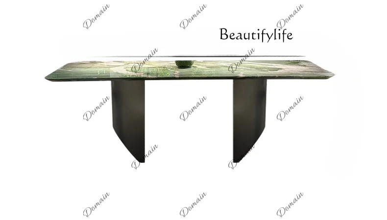 35 N Jade luxury stone dining table green natural marble dining table Italian light luxury advanced dining table customization
