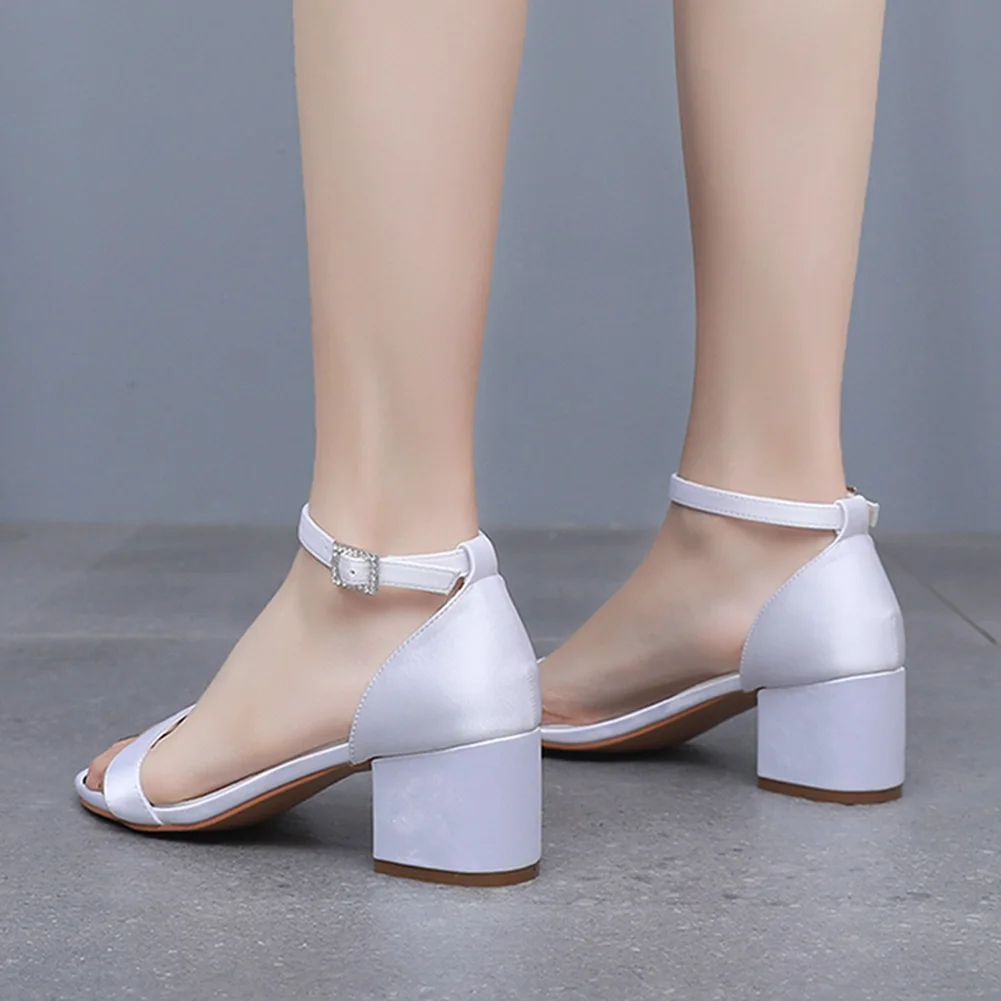 Sexy Slingback Women Pumps Sandals Fashion Leather Open Toe One Character Strip Wedding Silk 2CM Square Heels Open Toe Outdoor