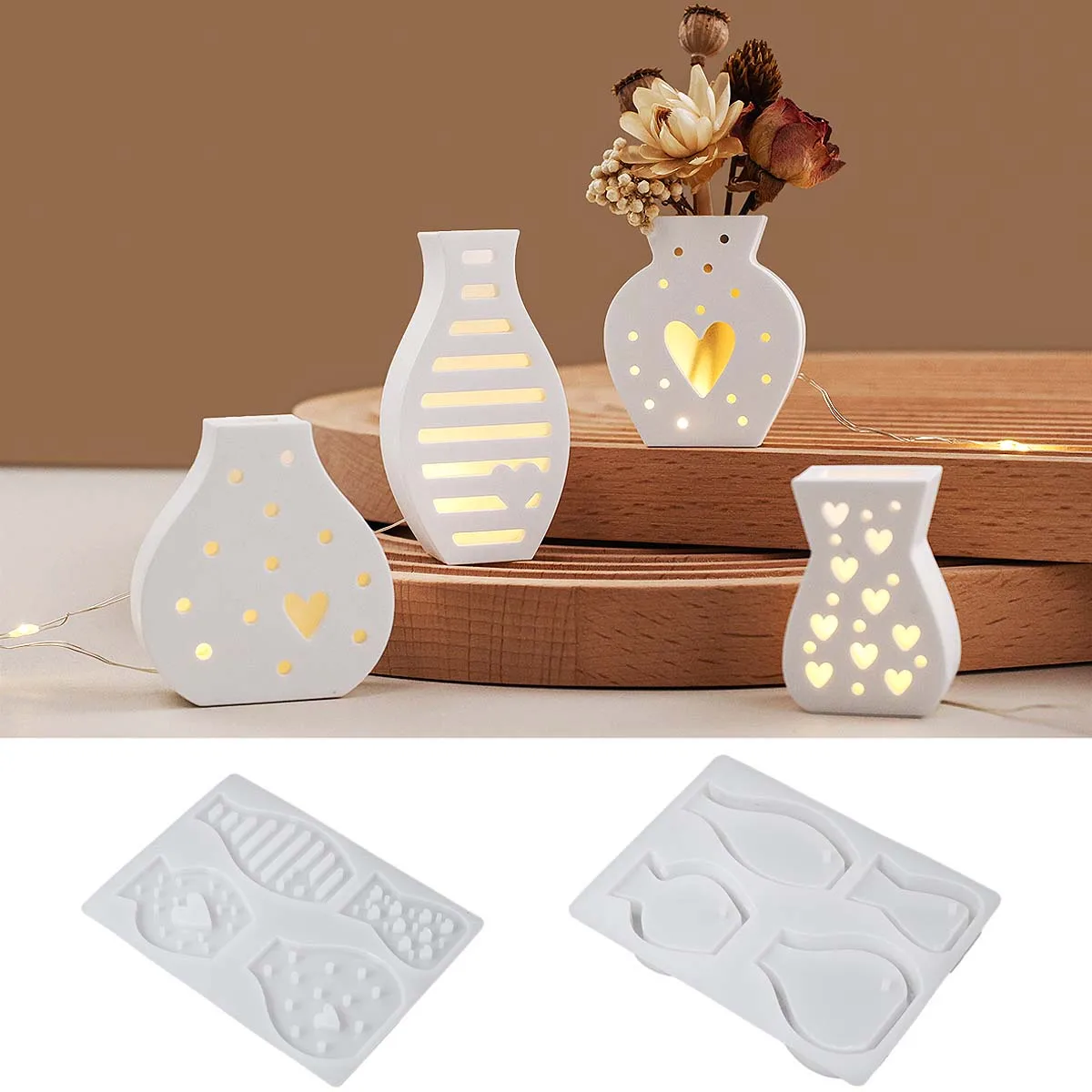 Polka Dots Herz Streifen Vase Form DIY Blume Anordnung Aromath Gips Silikon Formen Harz LED Licht Handwerk Machen Wohnkultur