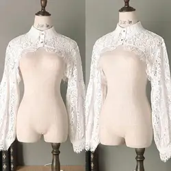 Chaqueta envolvente Vintage de manga larga, chaquetas de novia de encaje de ilusión, capa nupcial de cuello alto, accesorios de boda de alta calidad personalizados