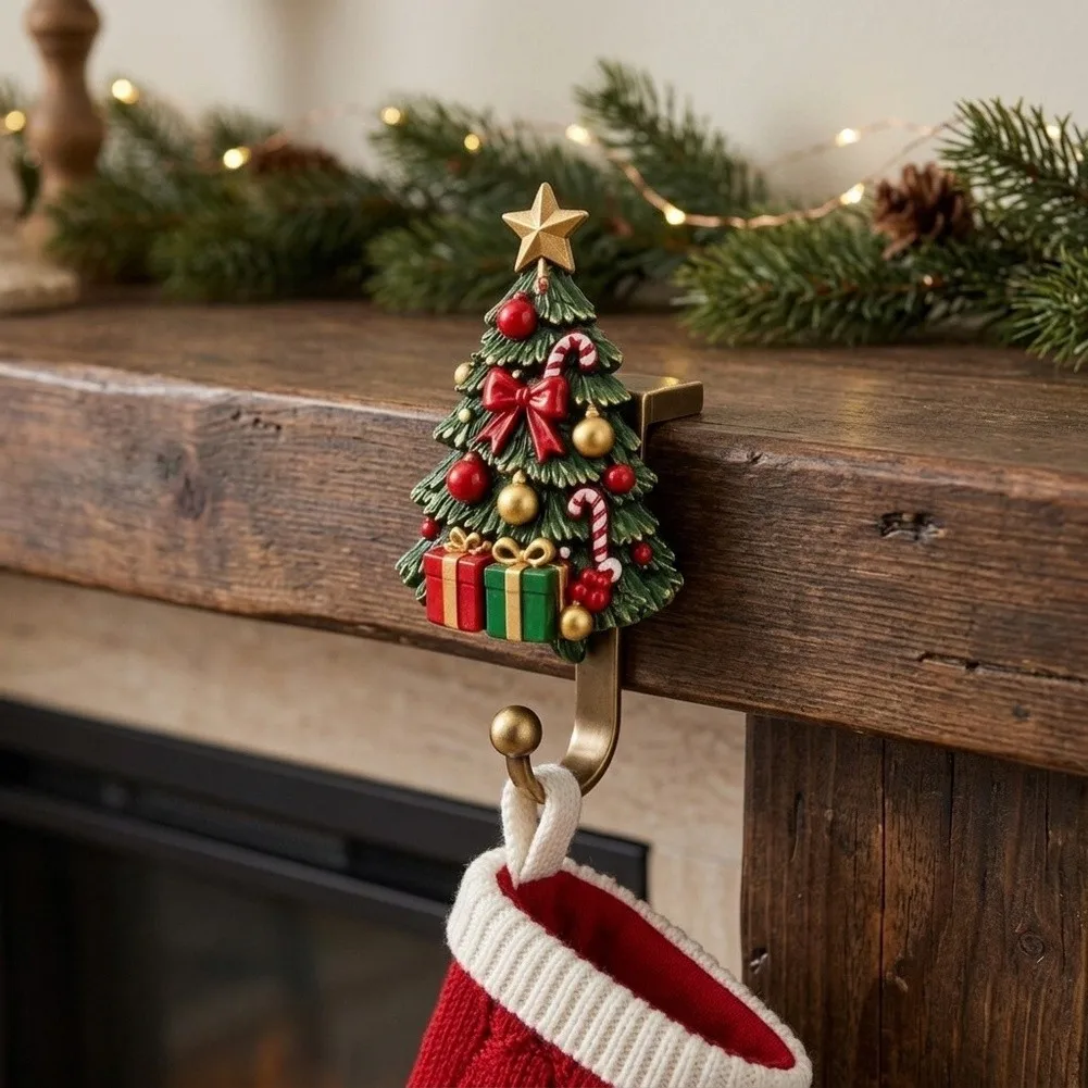 Vintage Resin Christmas Stocking Holder For Mantel - Secure Hook With Charming Character Design For Holiday Decor